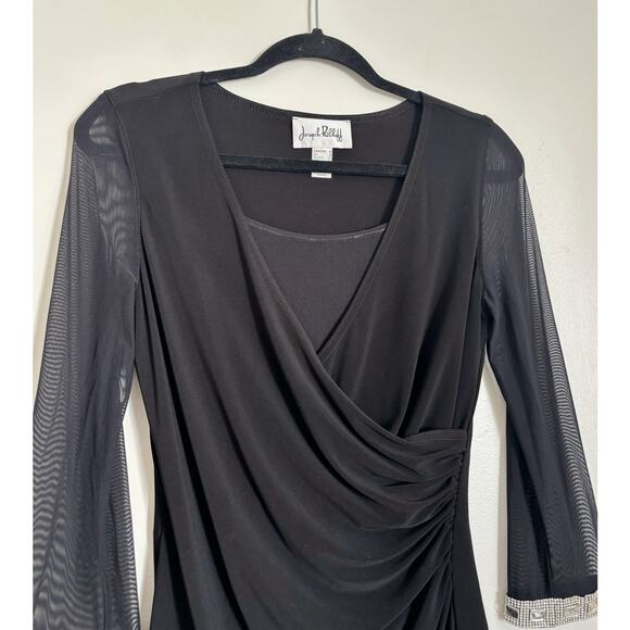Black Joseph Ribkoff Drapey Blouse with Sheer Sleeves and Jewels 6 - Picture 2 of 5